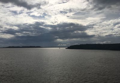 Scenic view of sea against dramatic sky