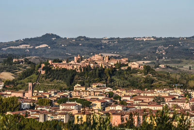 High angle view of townscape against sky