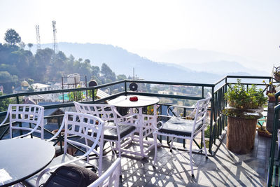 Early morning view of modern rooftop restaurant at kasauli, himachal pradesh in india