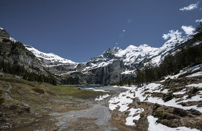 Scenic view of snowcapped mountains against sky