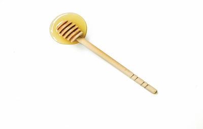 High angle view of fork over white background