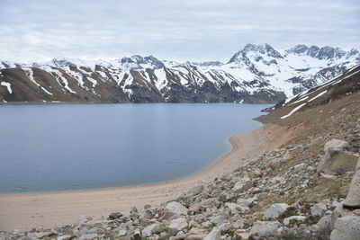 Scenic view of snowcapped mountains against sky