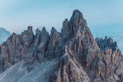 Panoramic view of rocky mountains against clear sky