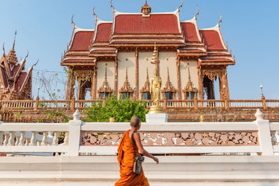 Low angle view of a temple against building