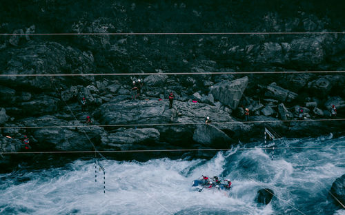 High angle view of people in water