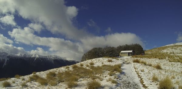 Scenic view of snow covered mountains