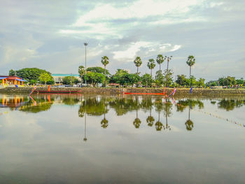 Reflection of building in lake