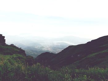 Scenic view of mountains against clear sky