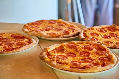 High angle view of pizza on table