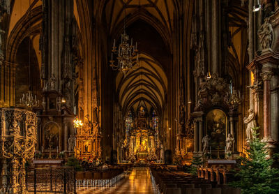 Interior of illuminated historic building