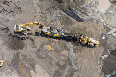 High angle view of people on road