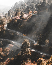 High angle view of trees and mountains