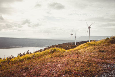 Panorama view of wind turbined on khao yai thiang.