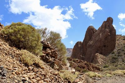 Rock formations on landscape against sky