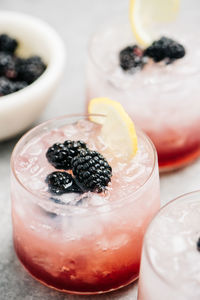 High angle view of bramble cocktails