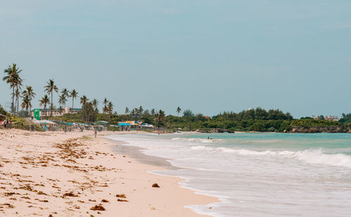 Scenic view of beach against clear sky