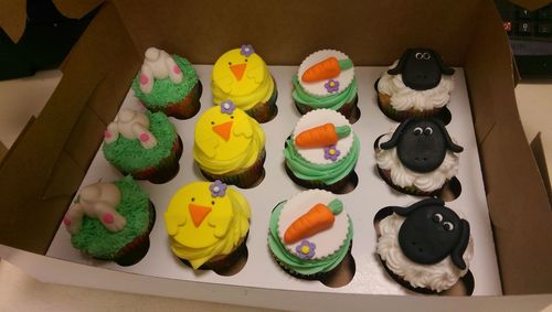 High angle view of cupcakes on table