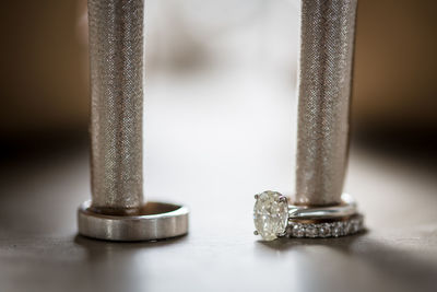 Close-up of metal table