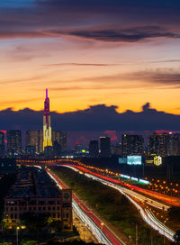 High angle view of landmark 81, the highest building in vietnam, at sunset moment