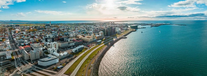 Beautiful aerial view of reykjavik, iceland. sunny day