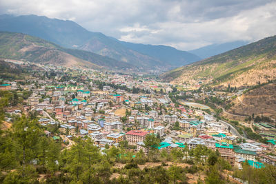 High angle view of townscape against sky