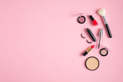 High angle view of pink painting on table