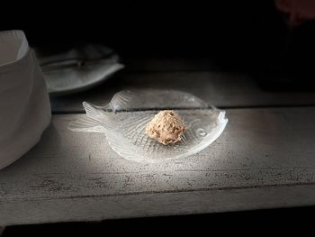 High angle view of shells on table at home