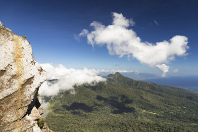 Scenic view of mountains against blue sky