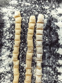 High angle view of ice cream against white background