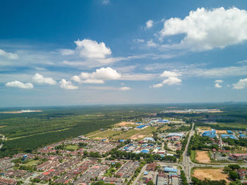 High angle view of townscape against sky