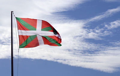 Low angle view of flag against sky