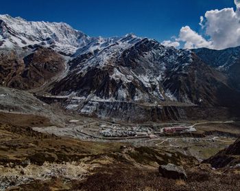 Scenic view of snowcapped mountains against sky