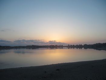 Scenic view of lake against sky during sunset