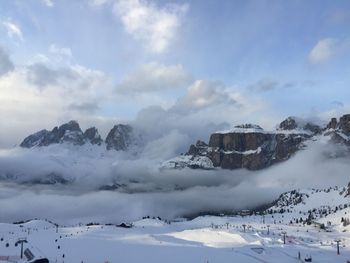 Snow covered mountains against sky