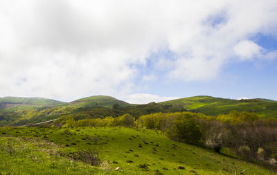 Mountain landscape in georgia. landscape from didgori road. clouds and blue sky.