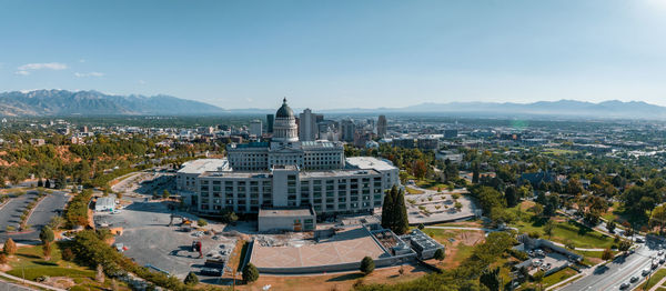 Aerial panoramic view of the salt lake city capitol building