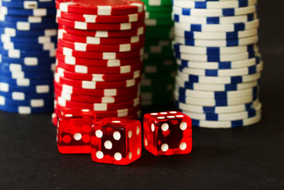 Close-up of red stack on table