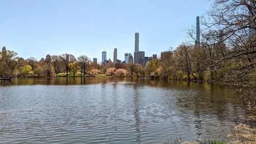 Scenic view of lake against clear sky