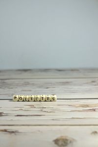 Close-up of text on table