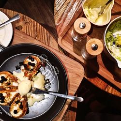 High angle view of food in plate on table