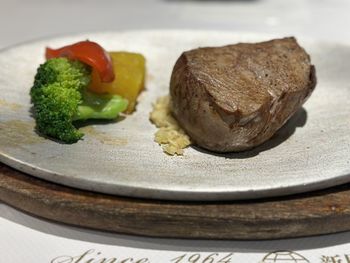 Close-up of food in plate on table