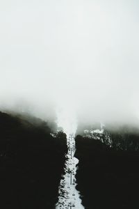 Scenic view of mountains against clear sky during winter