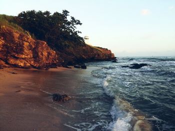 Scenic view of sea against clear sky