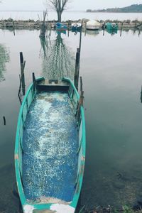 High angle view of boat at lakeshore