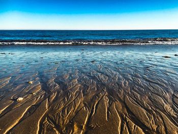Scenic view of sea against blue sky
