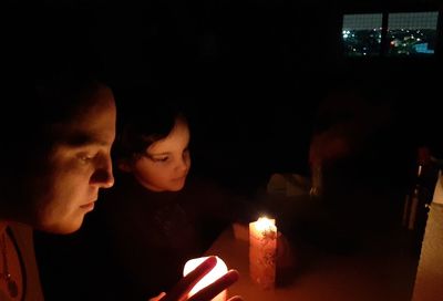 High angle view of people at night