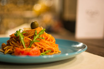 Close-up of food in plate on table