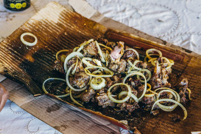 High angle view of food on table. african food