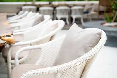 Close-up of white wicker basket on table