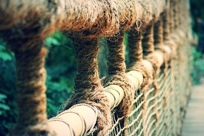 Railing made of rope on bridge